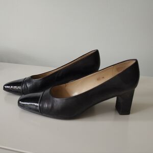 Etienne Aigner Strada Black Leather Patent Cap Toe Pumps Size 6.5